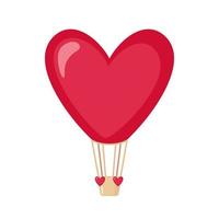Hot air balloon icon in the shape of heart in flat style isolated on white background. Love concept. Design element for Valentine's day or Wedding. Vector illustration.