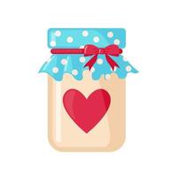 Jar with pink hearts inside icon in flat style isolated on white background. Love concept. Design element for wedding or Valentines day. Vector illustration.