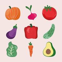 nine fresh vegetables icons vector