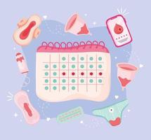 período de menstruación nueve iconos vector