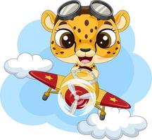 Cartoon baby leopard operating a plane vector