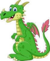 dibujos animados feliz dragón verde sentado