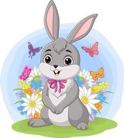 Cute baby rabbit standing in the grass vector