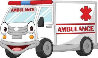 Cartoon happy ambulance car on white background vector
