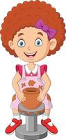 Cute little girl making pottery clay pot vector