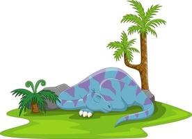 Cartoon funny blue dinosaur sleeping vector