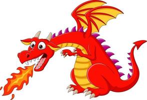 Cartoon red dragon spitting fire vector