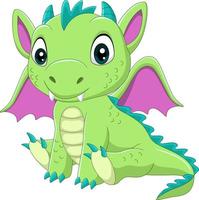 dibujos animados bebé dragón verde sentado vector