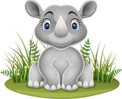 Cartoon hippo with open mouth in the grass vector