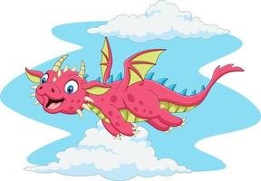 Cartoon happy red dragon flying vector