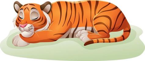 tigre divertido de dibujos animados durmiendo en la hierba vector