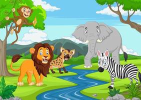 Cartoon wild animals in the jungle vector