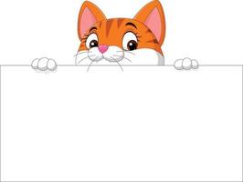 lindo gatito de dibujos animados con signo en blanco vector
