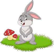 Cartoon rabbit on grass background vector