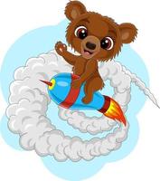 Cartoon baby bear riding rocket vector