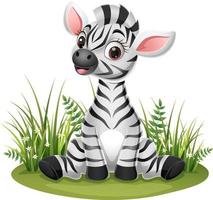 Cartoon baby zebra sitting in the grass vector
