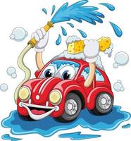 Cartoon car washing with water pipe and sponge