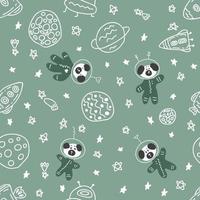 Doodle seamless pattern with astronauts pug puppies in space. vector