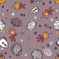 Hand drawn seamless pattern with astronauts tigers in space. vector