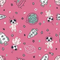 Astronauts pug dogs in space hand drawn seamless pattern. vector