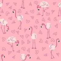 Romantic valentine seamless pattern with flamingo and hearts. vector