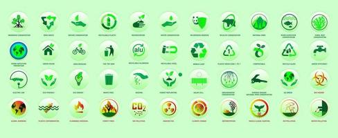 Comprehensive icons set of nature conservation, hazard symbol and environmental issues. Complete collection of global environment signs with neumorphism style effects. vector