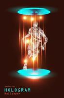 The series of hologram wallpaper. Action figure of a basketball player on light projection. vector