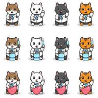 ilustración vectorial de lindos gatos con disfraz de médico. vector