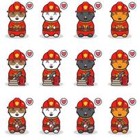 Vector illustration of Smile Cats with firefighter costume.