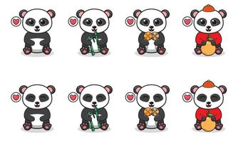 Vector Illustration of Cute smiling Panda cartoon with siting and hand down pose
