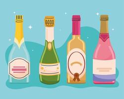 champagne drink four bottles vector