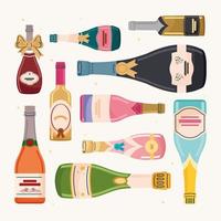 ten champagne drink bottles vector