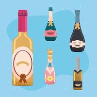 champagne drink five bottles vector