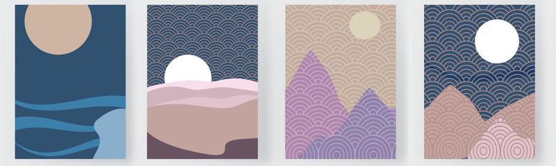 Japanese template modern minimal art vector set. Geometric card background set.abstract cover design banner brochure style.