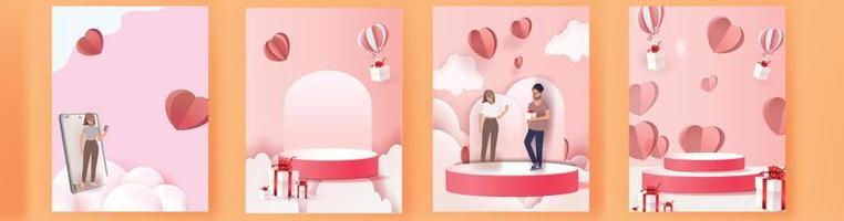 valentine set pink backgrounds banner brochure card print vector graphic