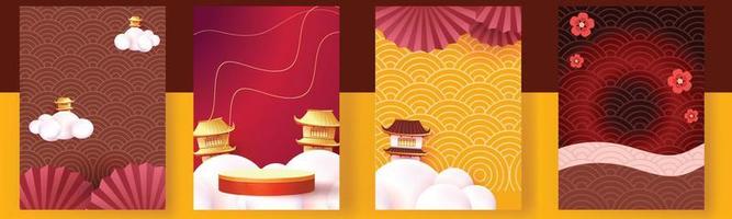 chinese new year set backgrounds  gold red vector podium design graphic pattern modern template card