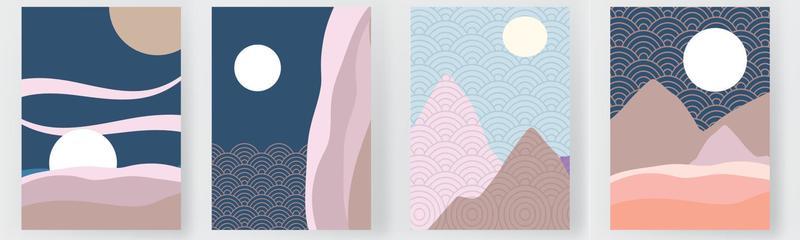 Japanese template modern minimal art vector set. Geometric card background set.abstract cover design banner brochure style.