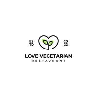 amor vegetariano diseño de logotipo línea vectorial monolina con símbolos de naturaleza y planta de amor vector