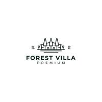 bosque villa línea diseño de logotipo edificio y árboles delinean estilo monoline vector