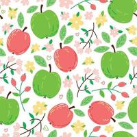 Seamless Pattern with Apples and Flowers vector