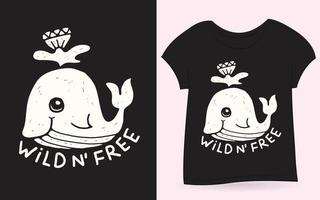 Cute whale hand drawn for t shirt vector