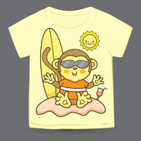 Cute little beach monkey cartoon for t shirt vector