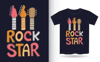 tipografía dibujada a mano de guitarra y estrella de rock para camiseta vector