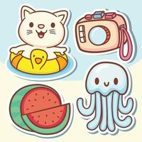 Hand drawn cute daily objects cartoon stickers vector