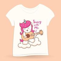 Cute unicorn playing guitar cartoon for t shirt vector