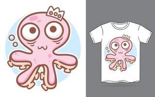 lindo pulpo de dibujos animados para la impresión de la camiseta vector