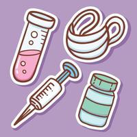 Hand drawn medical tools cartoon stickers vector