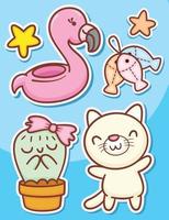 Cute hand drawn cartoon characters stickers vector