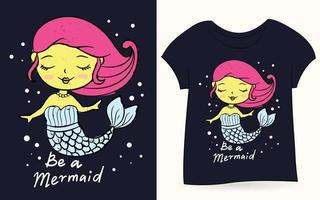 Hand drawn cute mermaid for t shirt vector