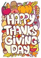 Thanksgiving typography with cute doodle art vector